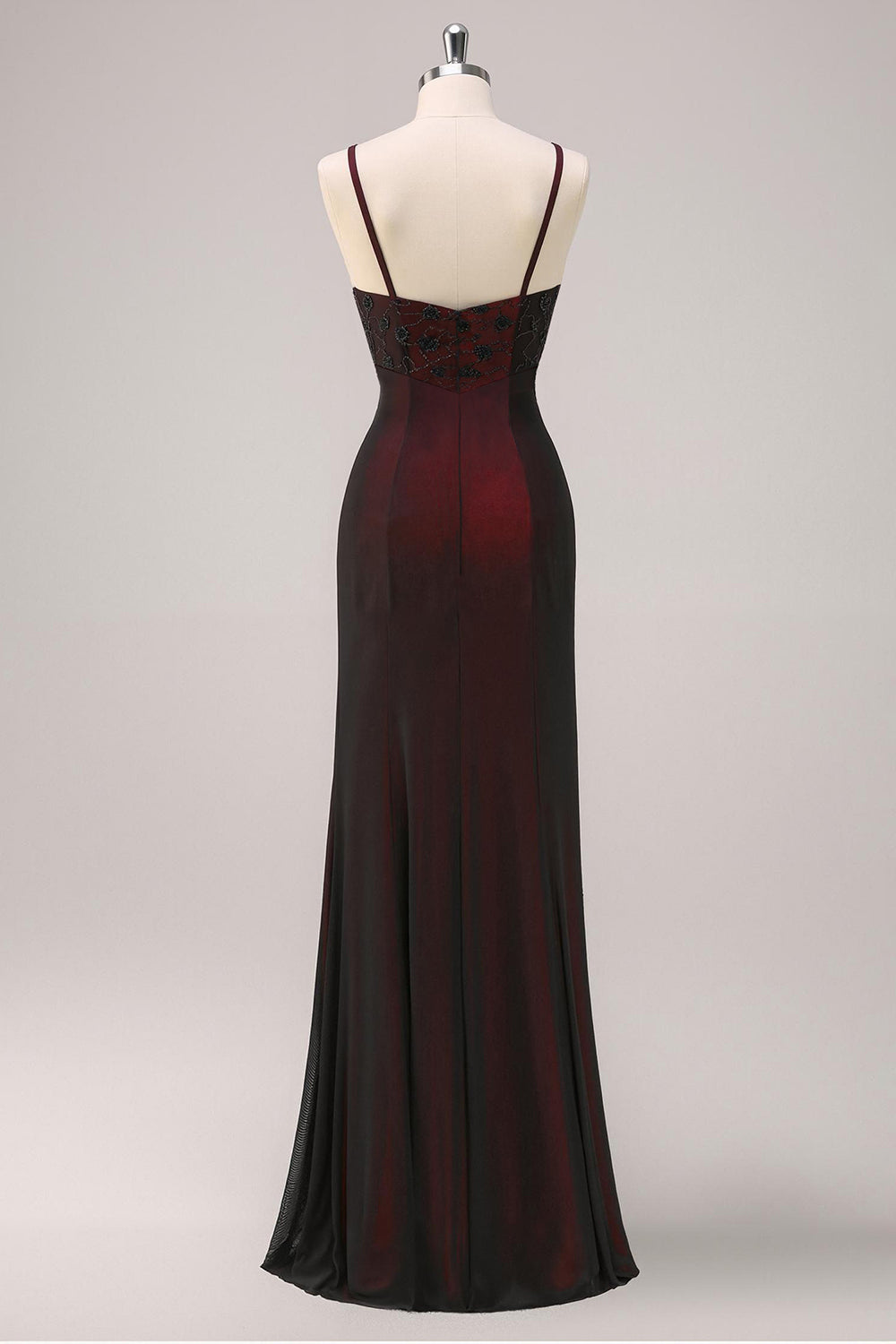Black Red Sheath Spaghetti Straps Long Formal Dress with Beading
