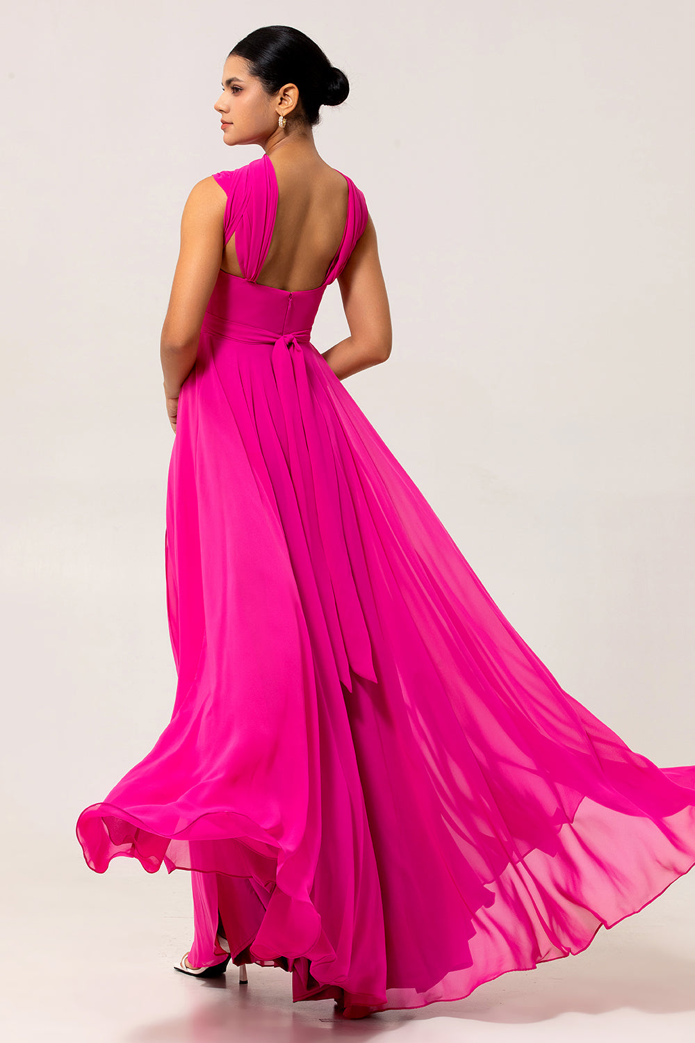 Fuchsia A Line Chiffon Long Bridesmaid Dress with Slit