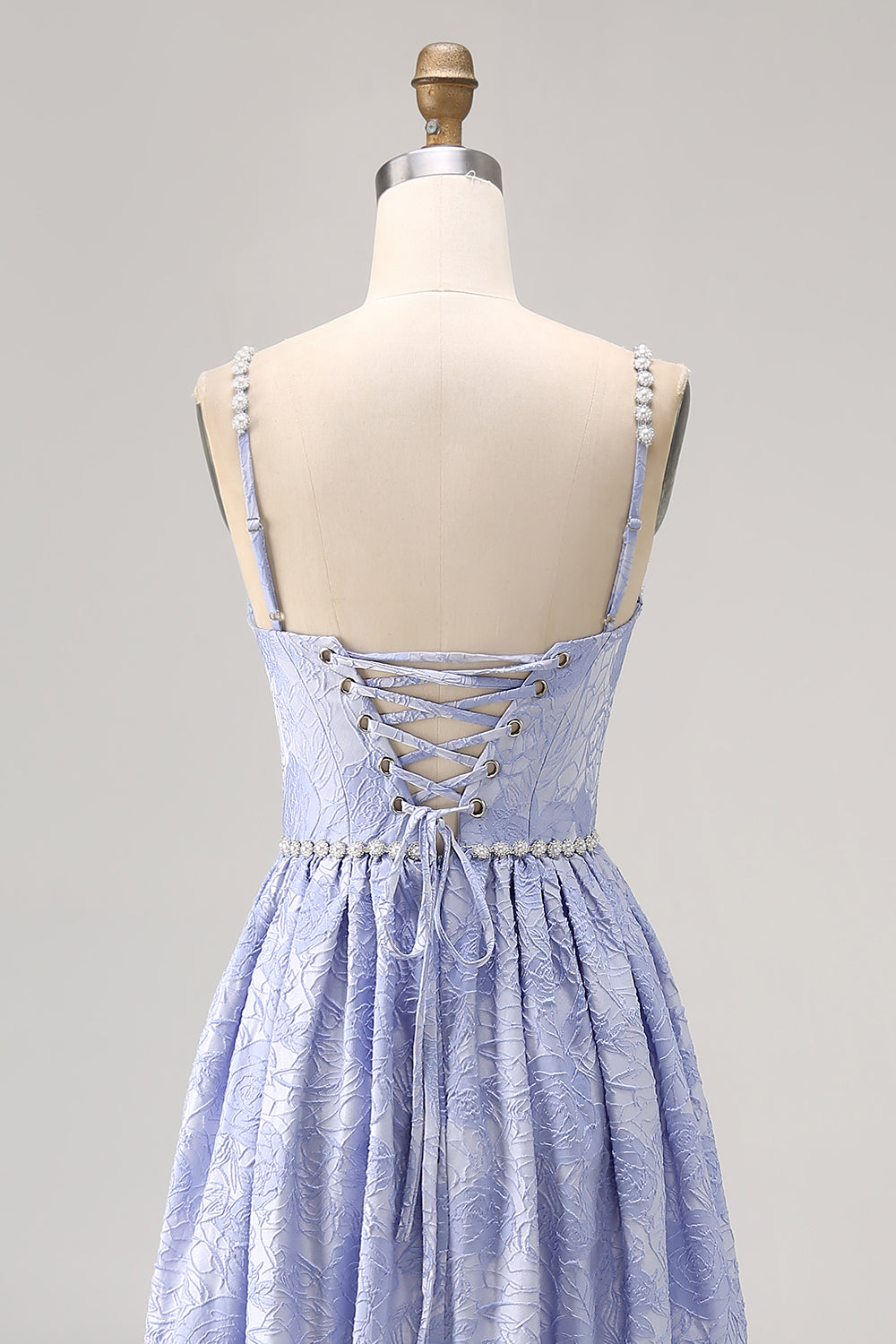 Sparkly Blue Jacquard Floral Long Bridesmaid Dress with Slit