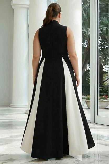 Plus Size Black and White High Neck A Line Long Formal Dress