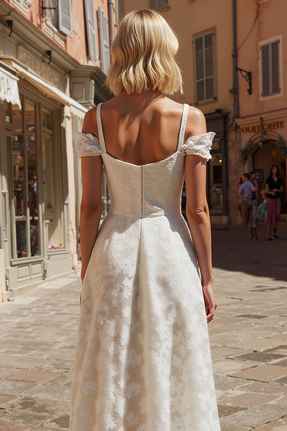 Ivory Floral Cold Shoulder Long Engagement Dress