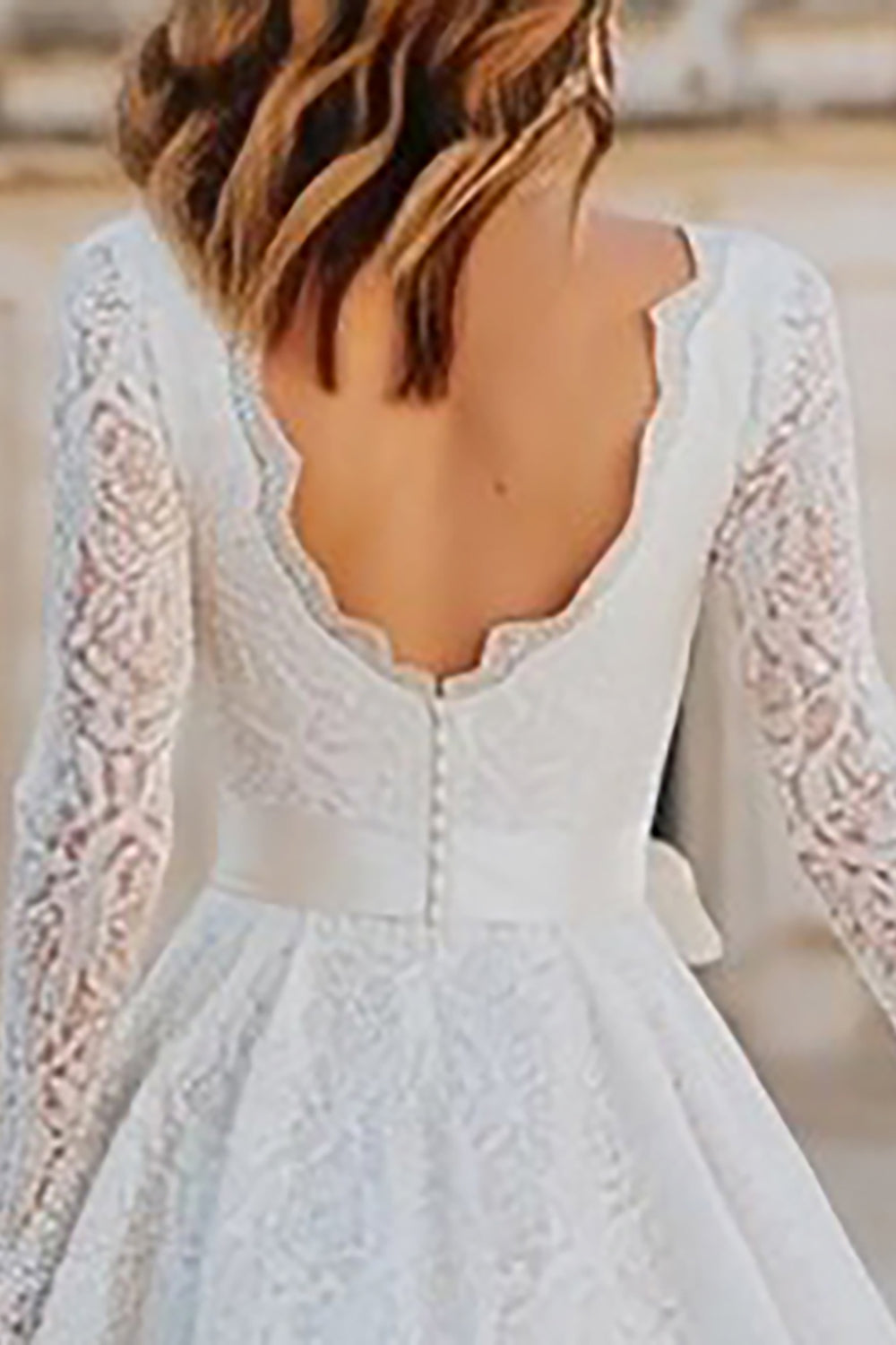 Ivory Lace A Line Midi Boho Wedding Dress with Sleeves