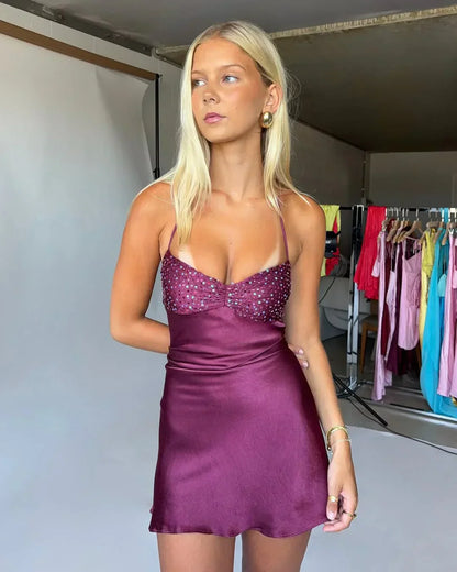 Cute Sheath Spaghetti Straps Purple Short Homecoming Dress with Beading