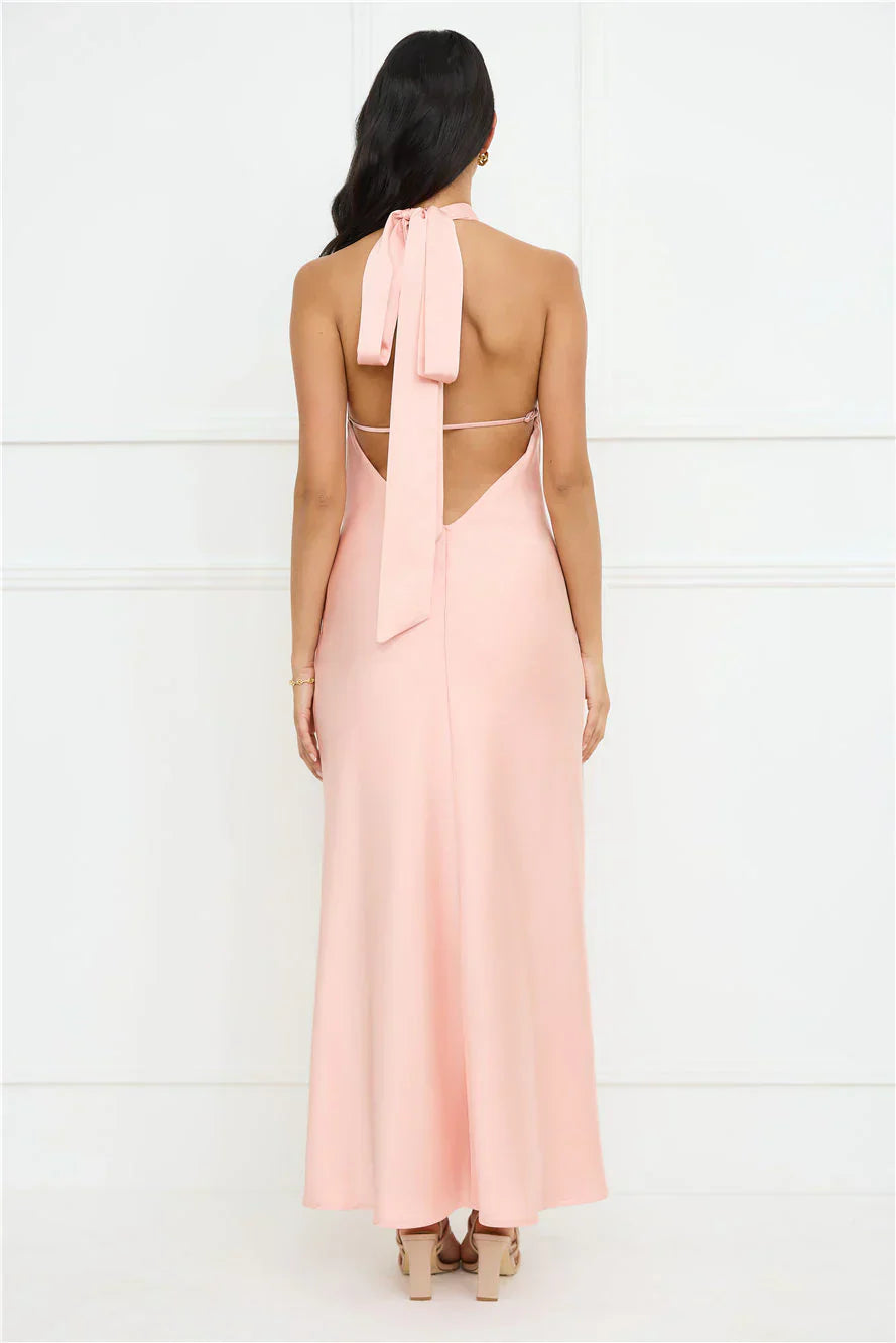 Delicate Dazzle Halter Satin Maxi Dress