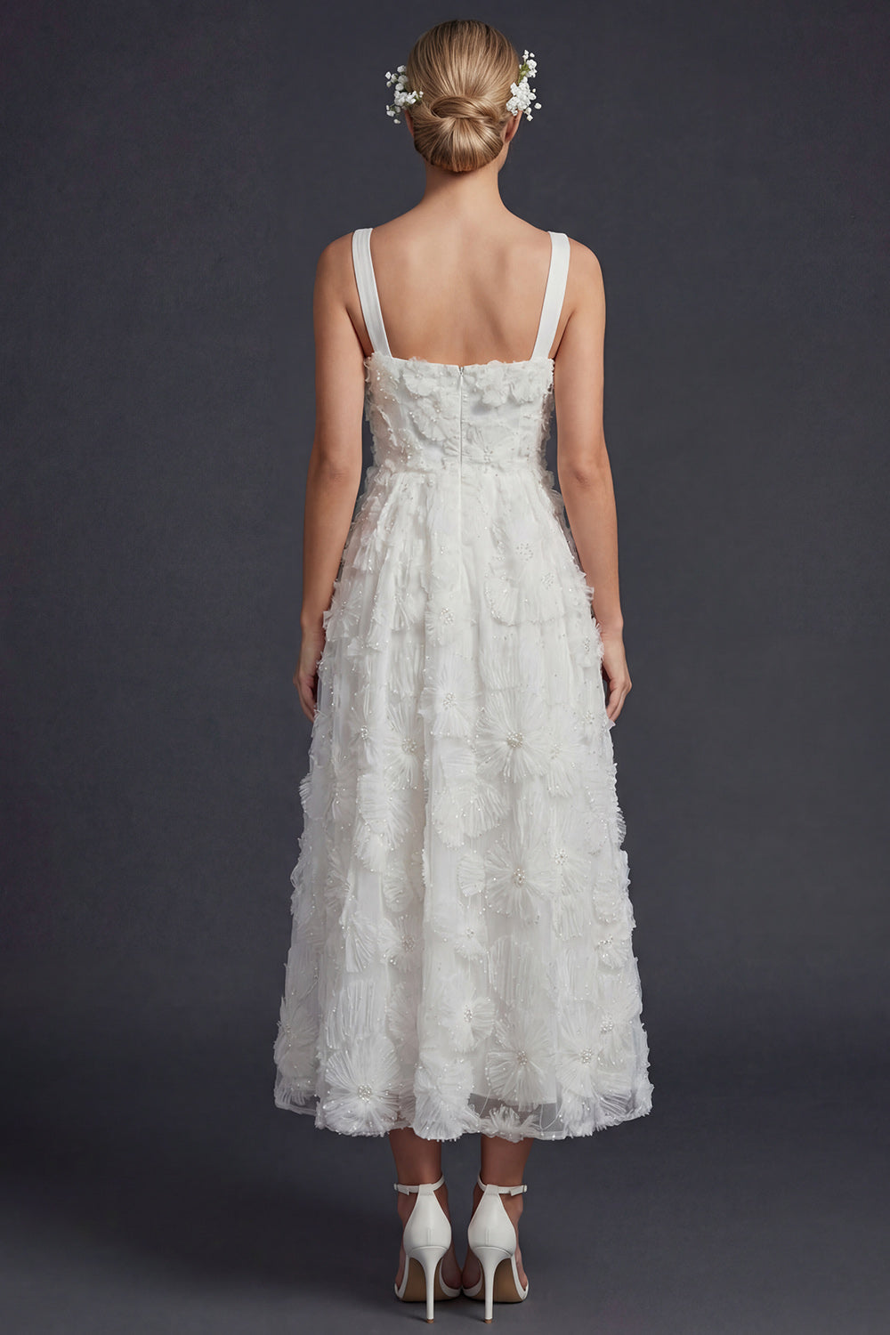 Sparkly White Maxi Beaded Floral Boho Wedding Dress with Beading