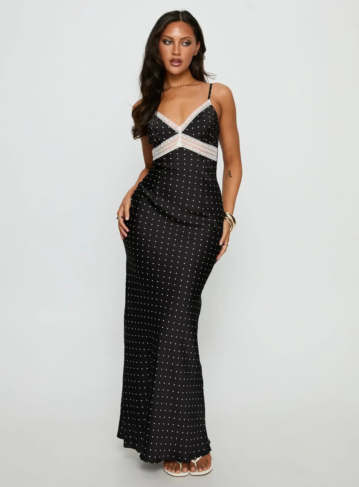 Inki Lace Maxi Dress Black Polka Dot