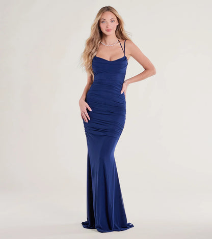 Jae Formal Mesh Ruched Mermaid Long Dress
