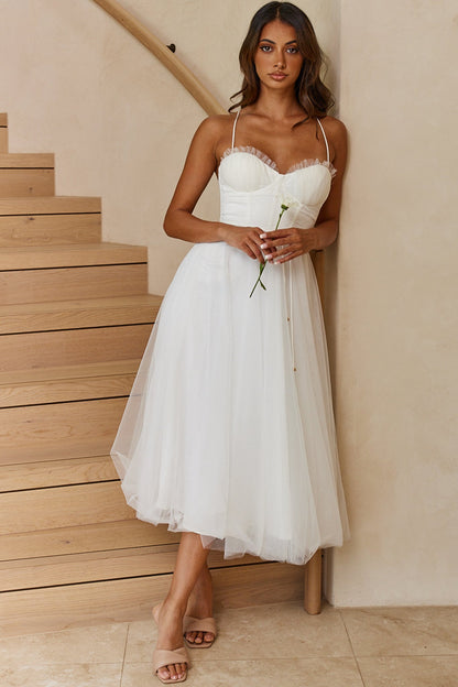 Smitten Sweetheart Neckline Chiffon Midi Dress White