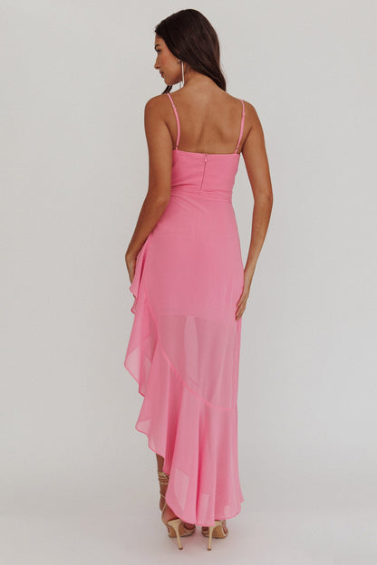 Nerida Waist Tie Asymmetric Dress Pink