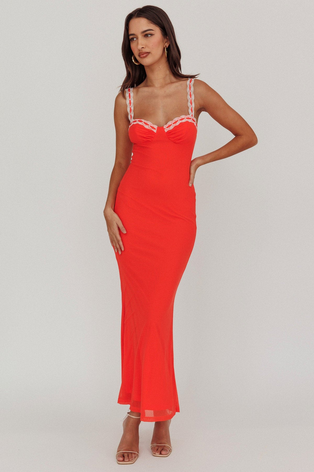Girl Power Lace Strap Maxi Dress Red