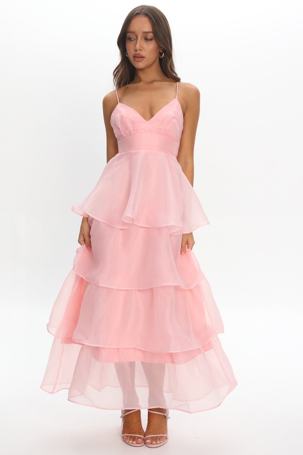 Made For You Tiered Ruffle Midi Dress Pink