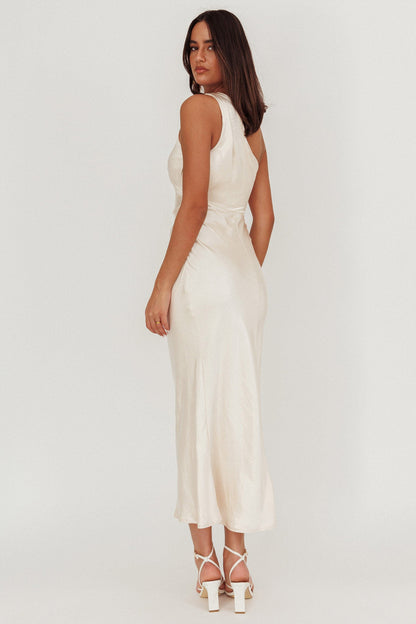 Always Golden One-Shoulder Midi Dress Champagne