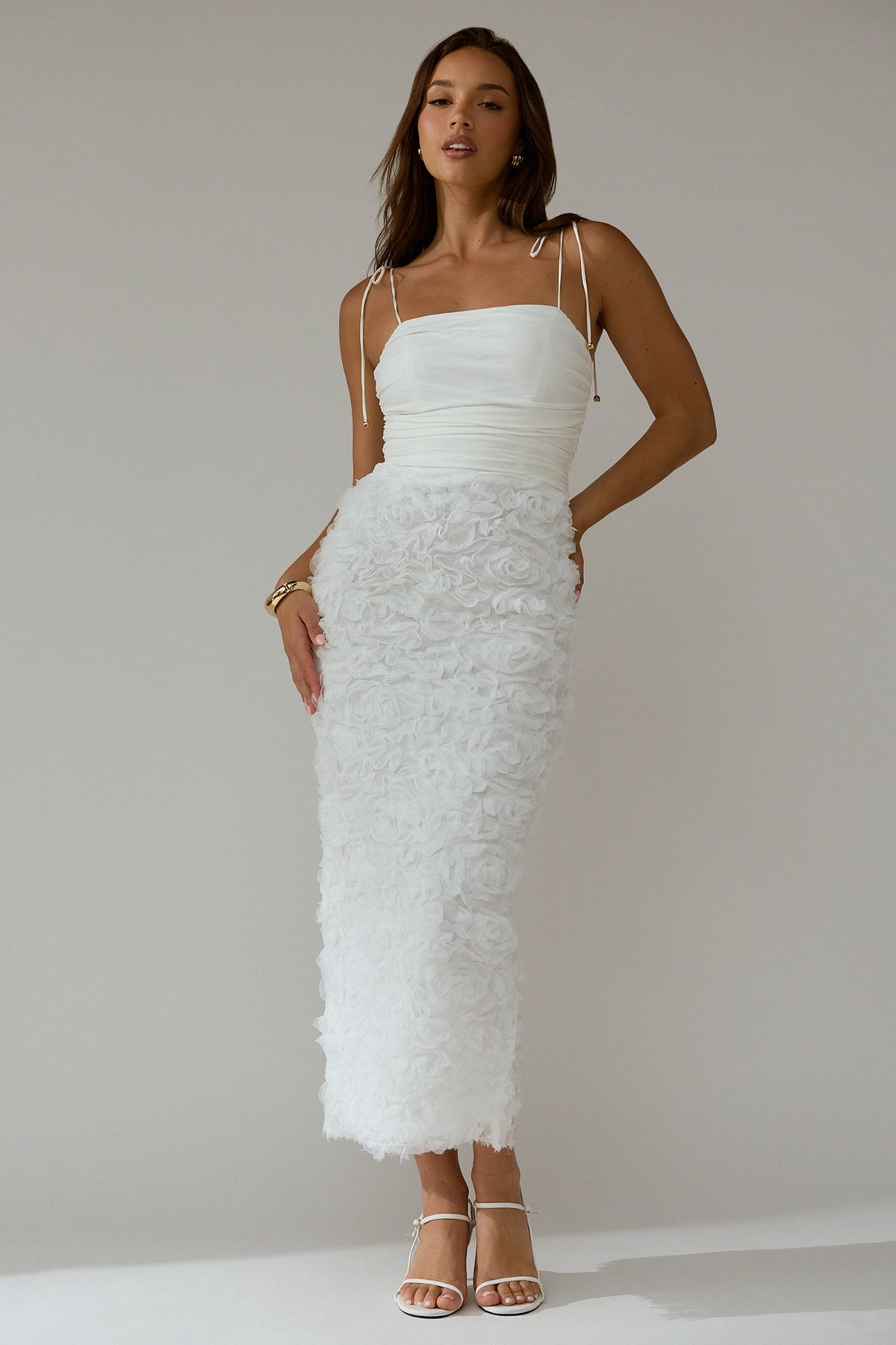 Love & Honor Textured Floral Maxi Dress White