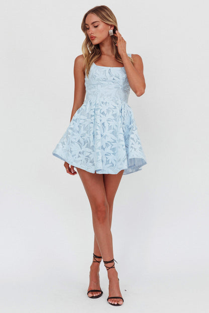 Miley Embroidered A-Line Mini Dress Light Blue