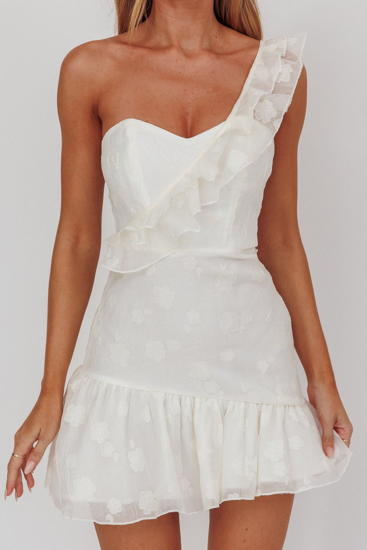 Minka One-Shoulder Ruffle Mini Dress Off White