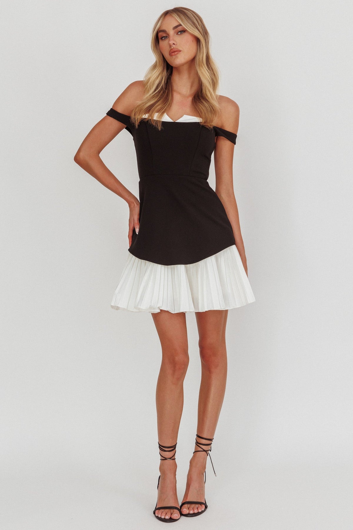 Devoted Love Pleat Hem Mini Dress Contrast Black