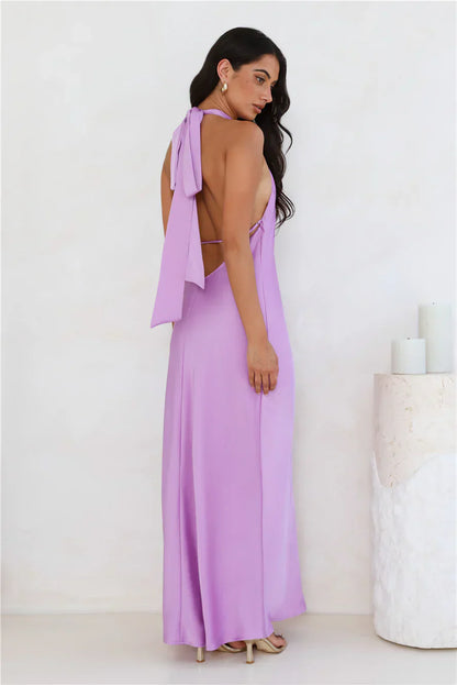 Delicate Dazzle Halter Satin Maxi Dress