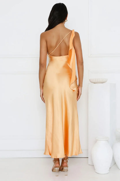 Romantic Tales Satin One Shoulder Maxi Dress
