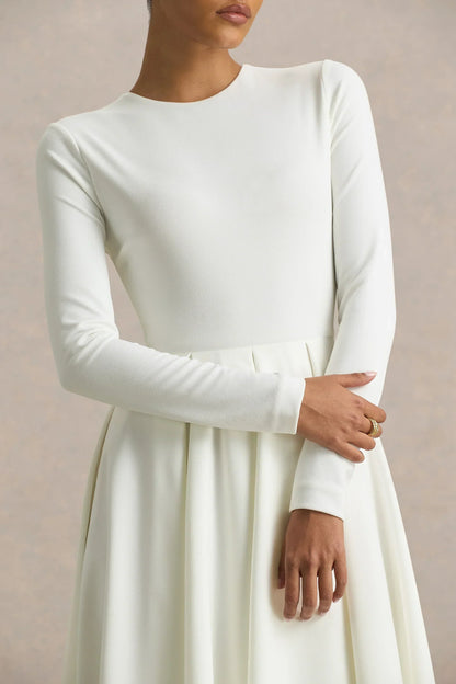 Bellamy | Cream Crew-Neck Long Sleeve Midi Dress