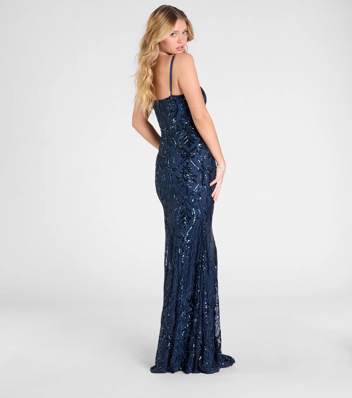 Jillian Sequin Slit Long Formal Dress