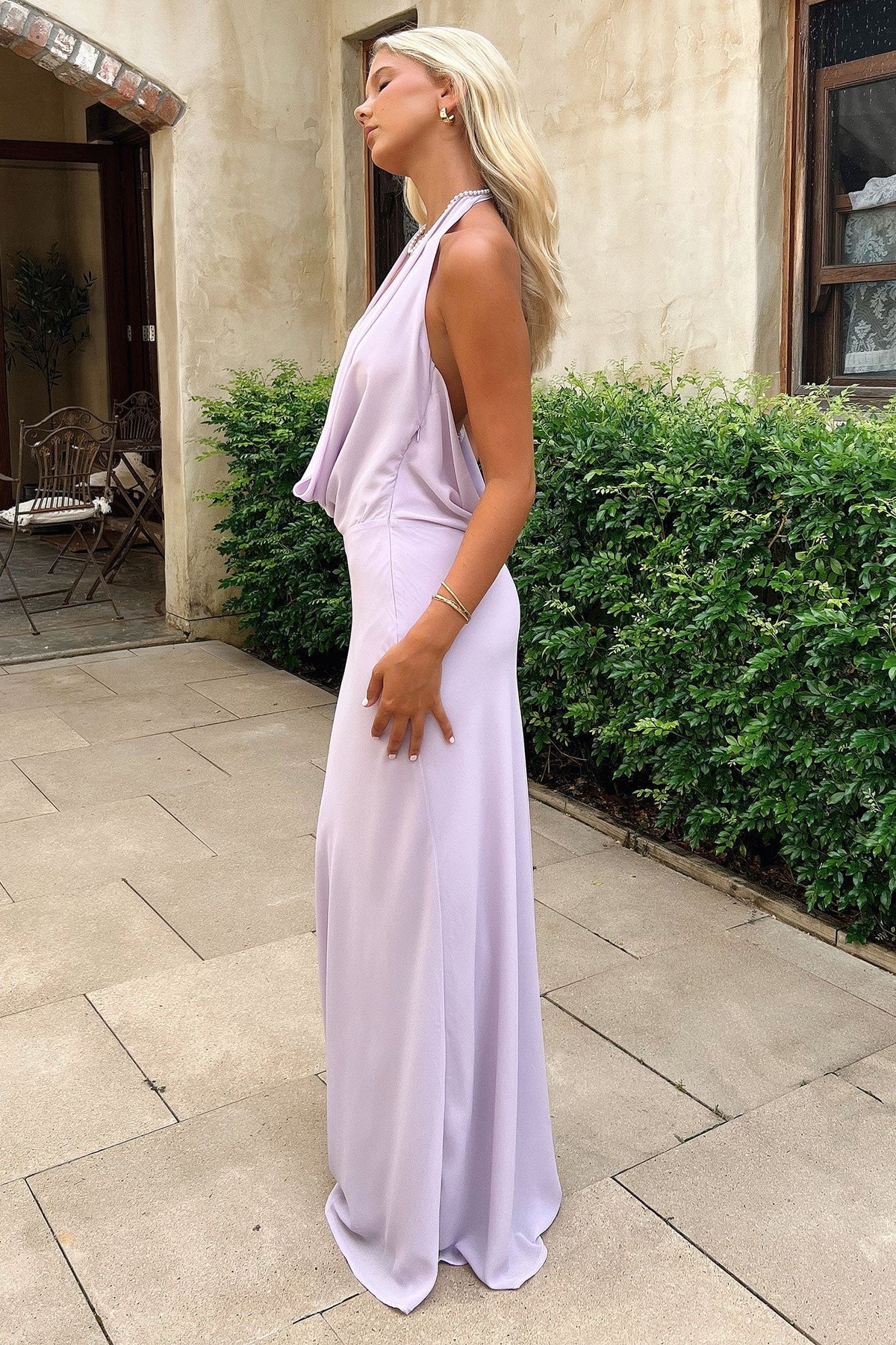 Mirella Plunge Halter Neck Maxi Dress - Lilac