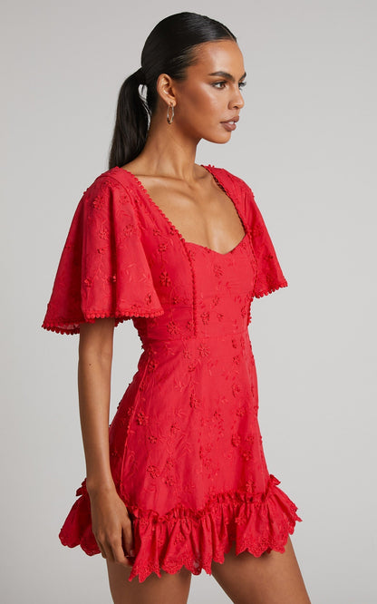 Fancy A Spritz Mini Dress - Square Neck Dress in Red