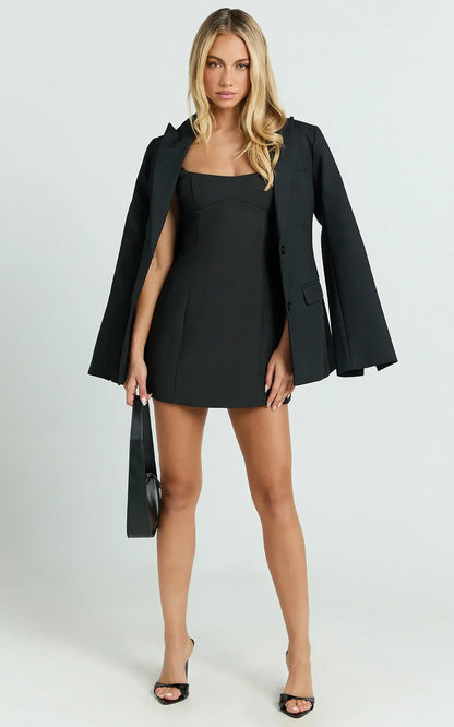 Aretha Mini Dress Corset Panel Dress in Black