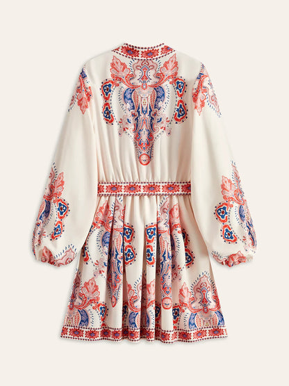 Floral Print Buttoned Belted Dress