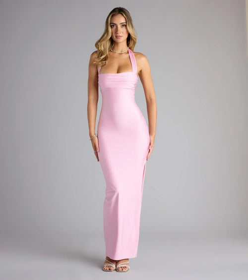 Beverly Halter Slit Long Formal Dress
