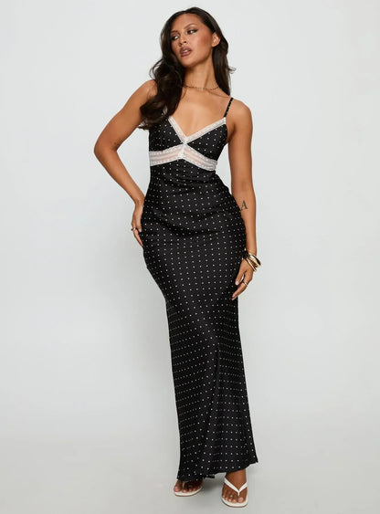 Inki Lace Maxi Dress Black Polka Dot