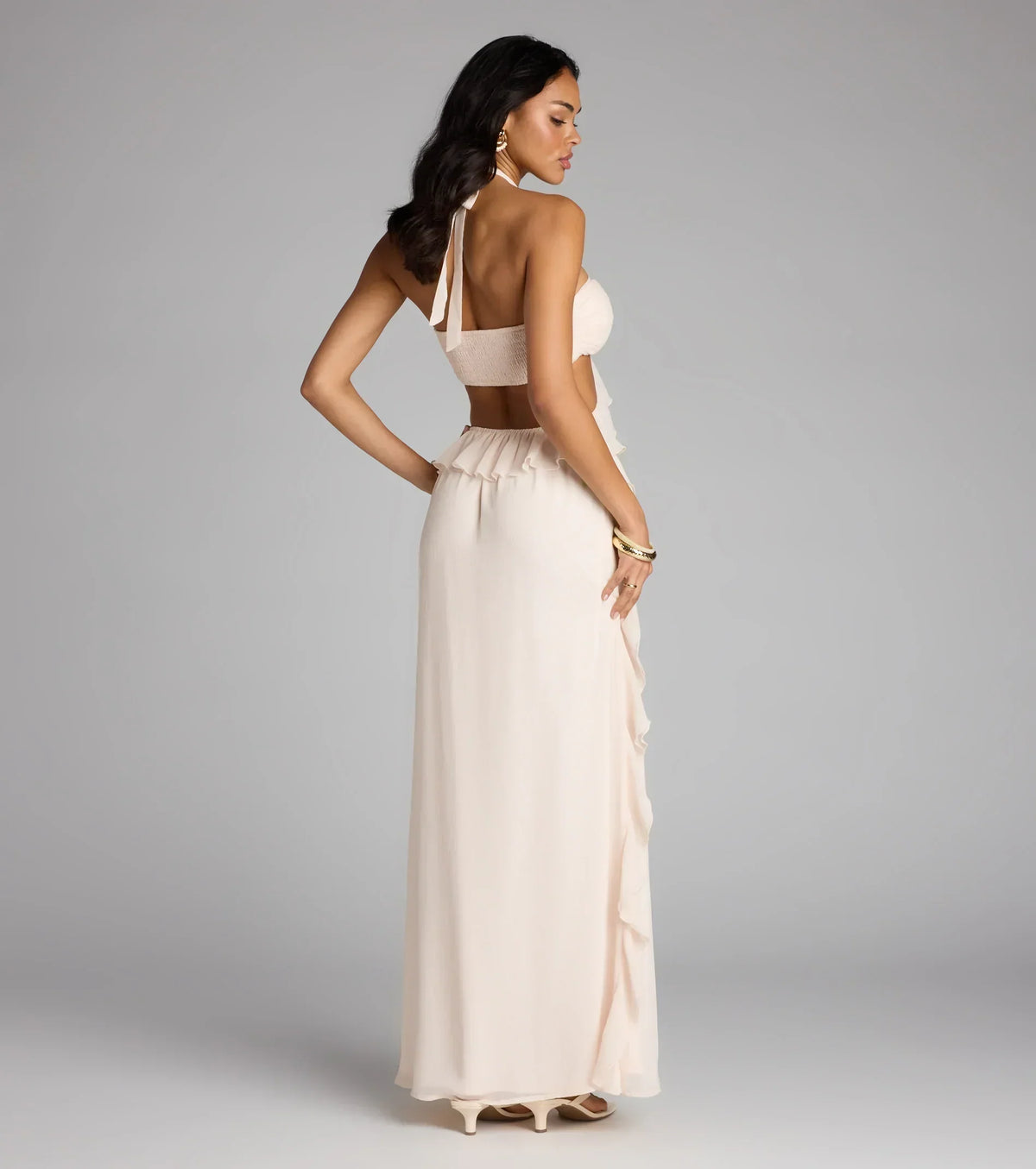 Ruffle and Ready Chiffon Halter Maxi Dress