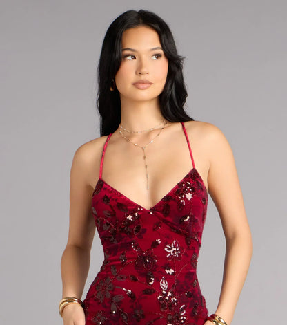 Mollie Sequin Bead Column Formal Dress