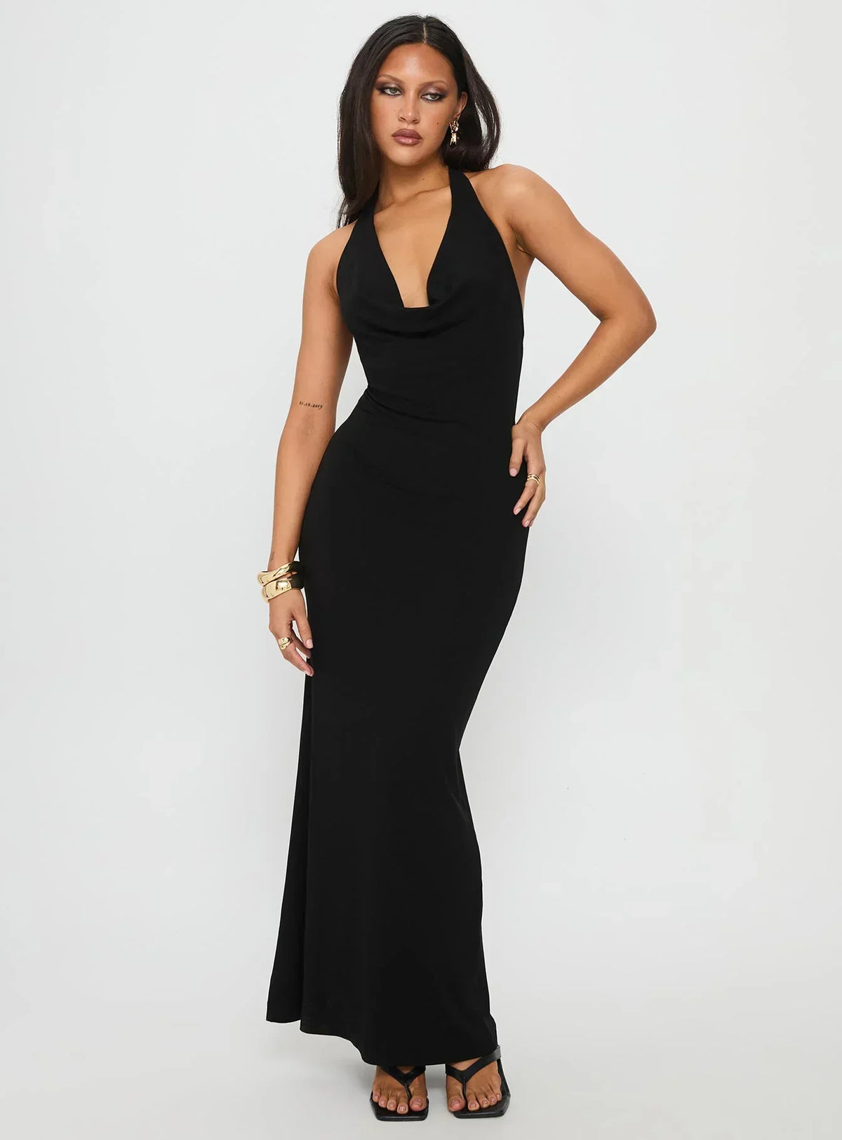 Diamonde Halter Scarf Maxi Dress Black