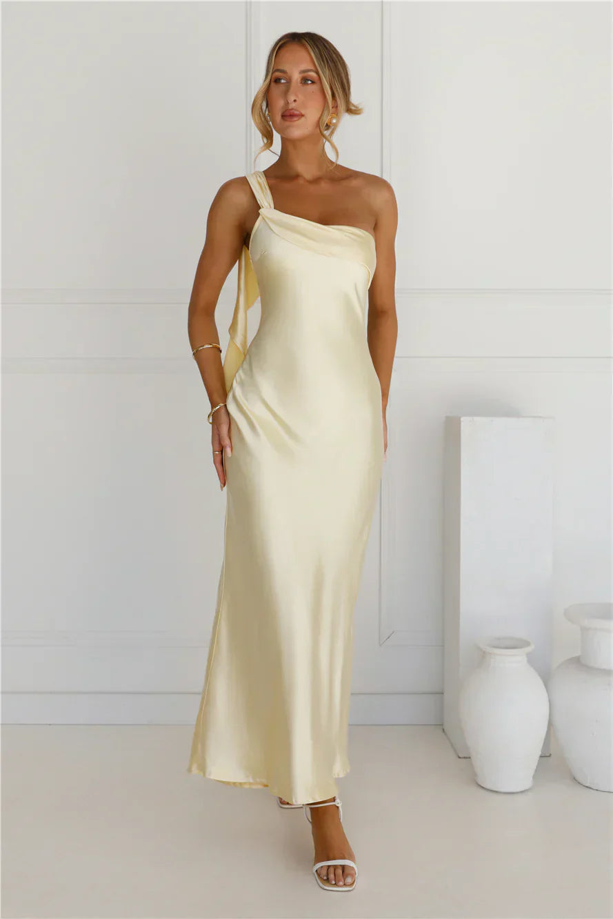 Romantic Tales Satin One Shoulder Maxi Dress