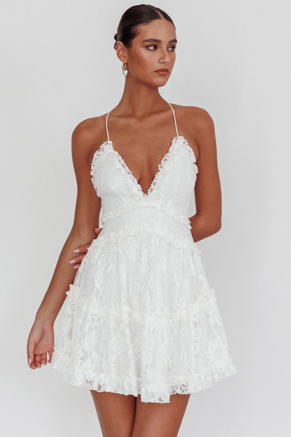 Laney Low Back Cami Strap Dress Lace White