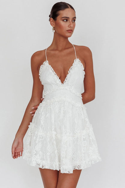 Laney Low Back Cami Strap Dress Lace White