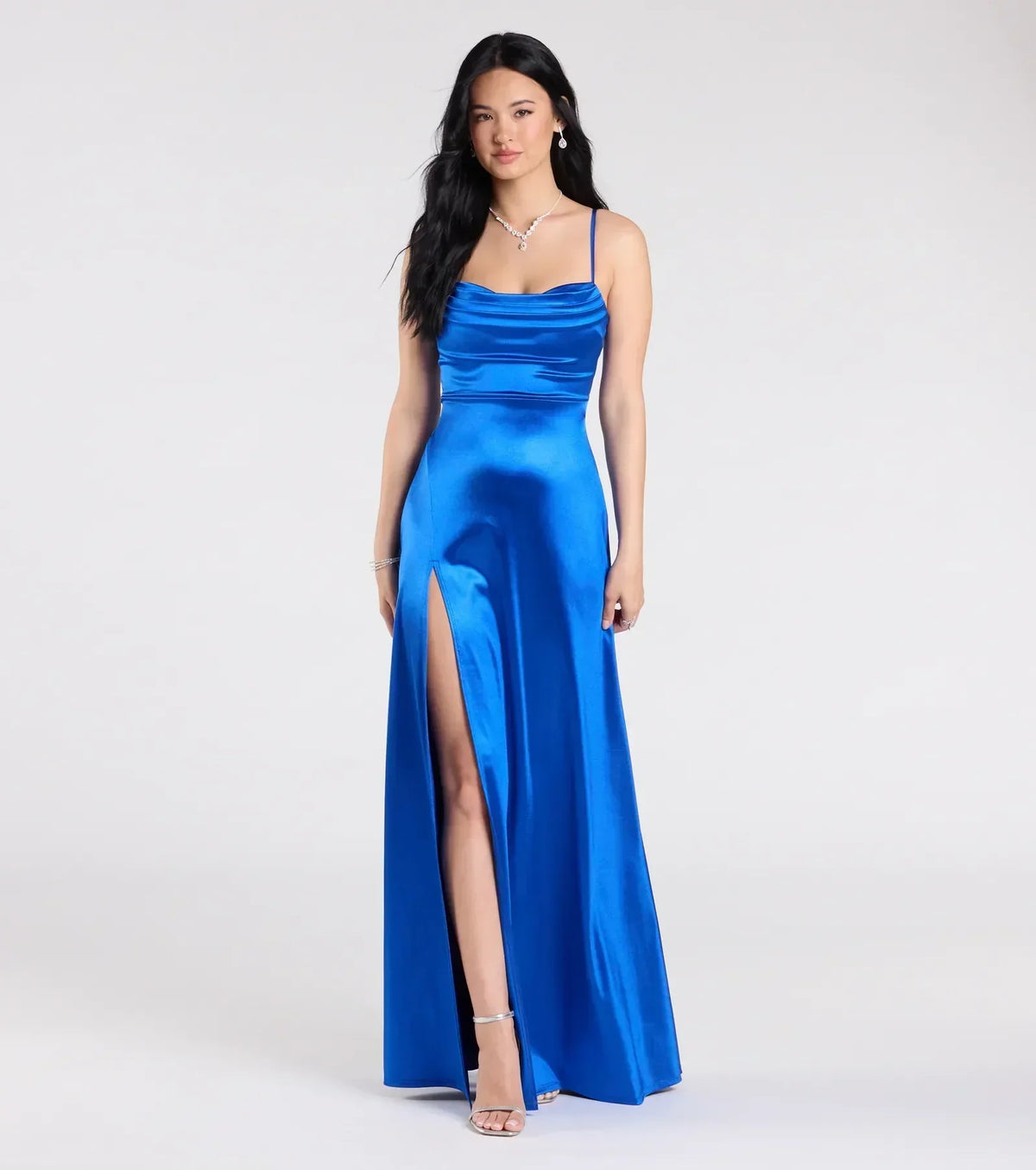 Marissa Formal Satin Cowl Neck Dress