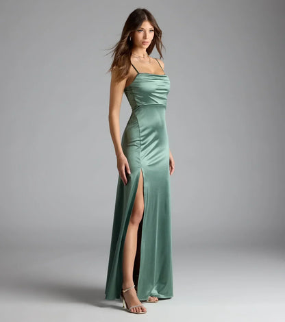 Marissa Formal Satin Cowl Neck Dress