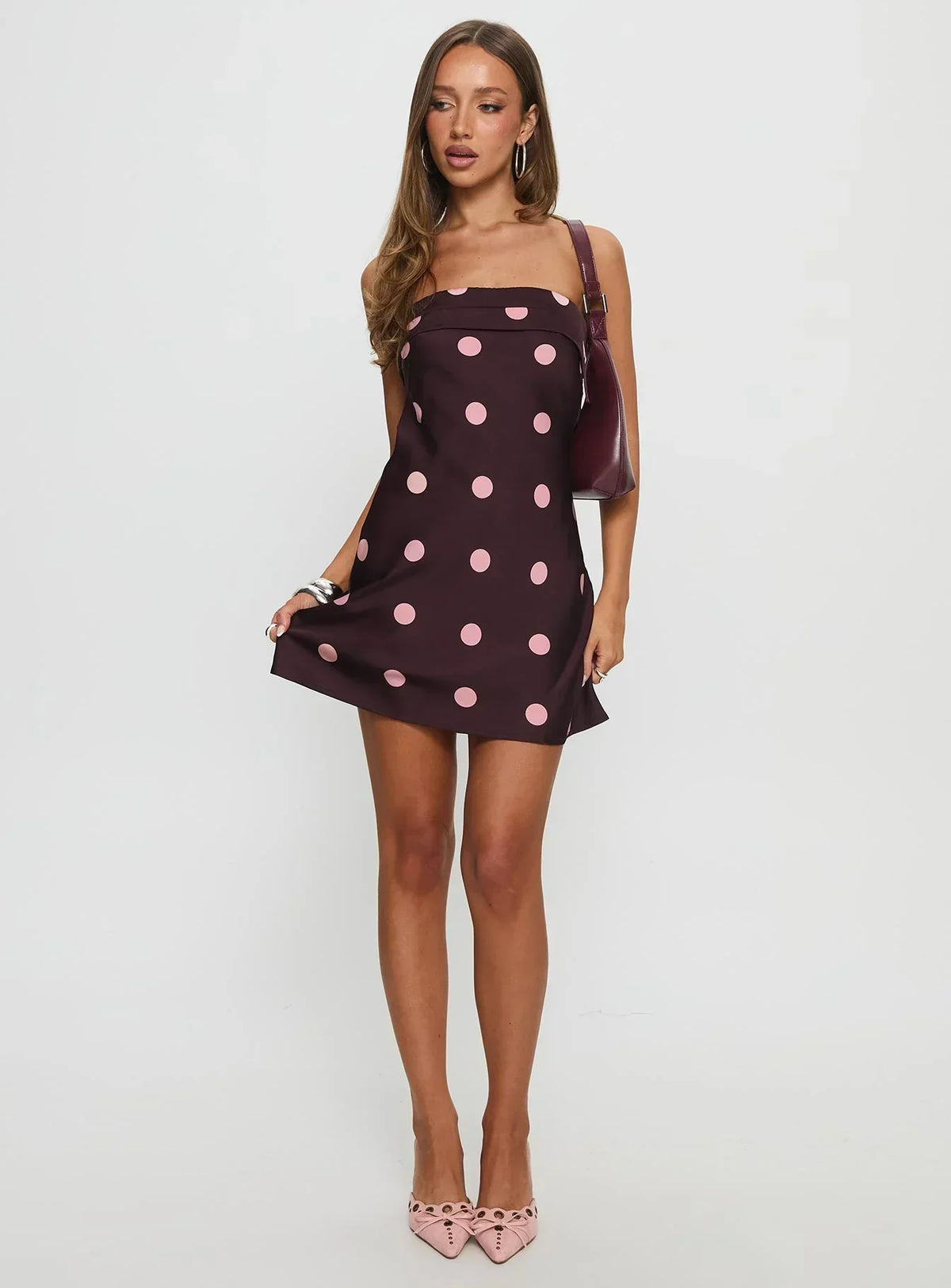 Phillipa Mini Dress Plum / Pink Polka Dot