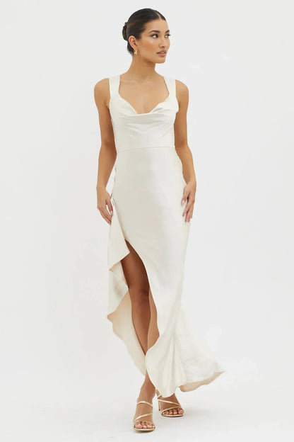 Ellianna Lace-Up Back Maxi Dress Champagne
