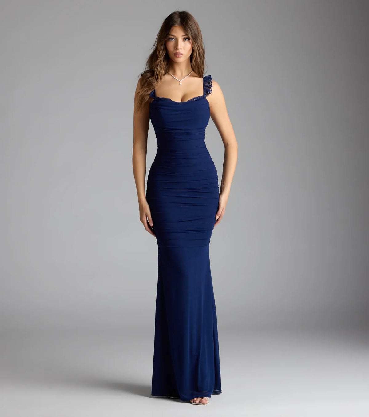 Morgana Lace-Up Ruched Mermaid Dress