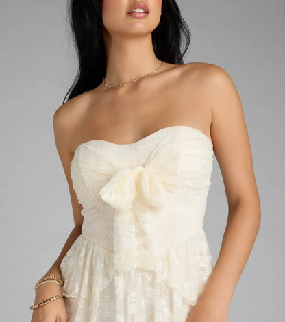 Love Stories Tie Front Ruffle Lace Skater Dress