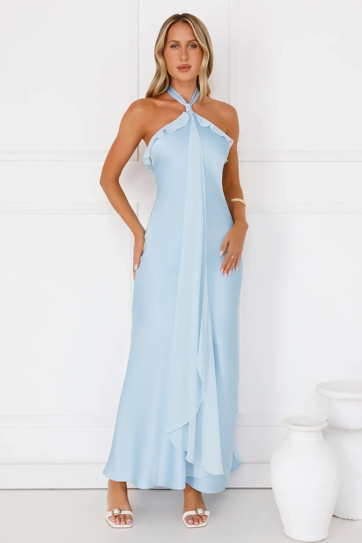 Luxora Lady Halter Satin Maxi Dress