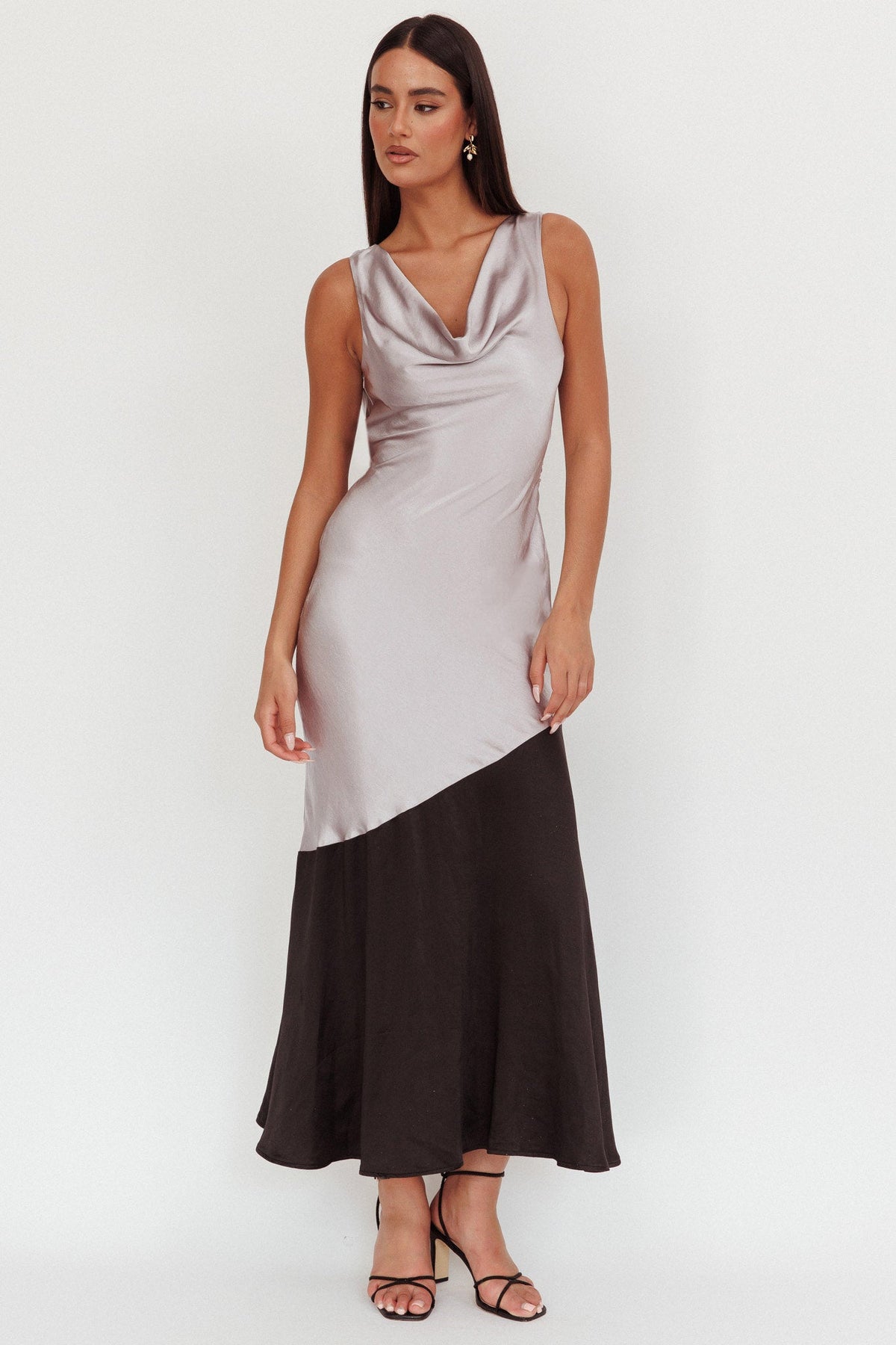 Cecilia Cowl Neck Drape Back Maxi Dress Smoke