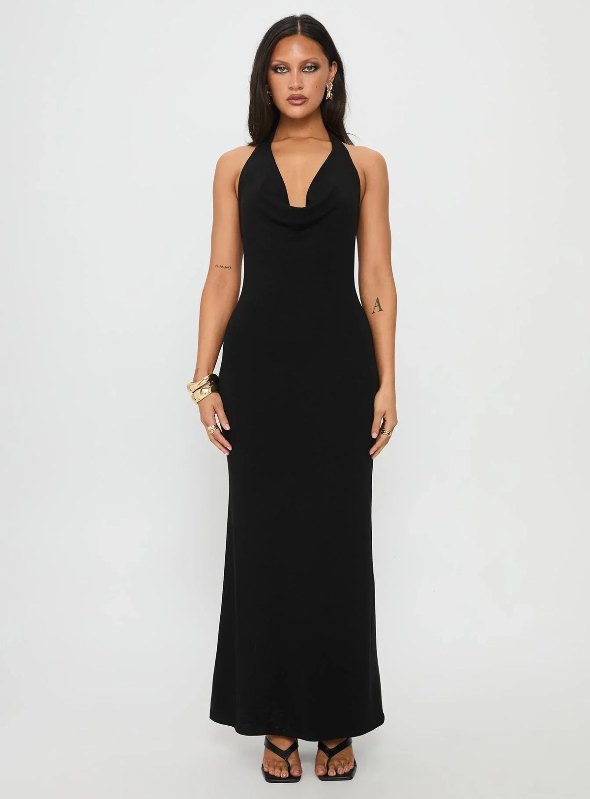 Diamonde Halter Scarf Maxi Dress Black