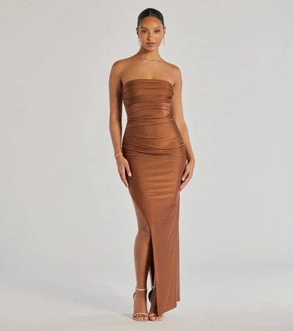 Anisley Strapless High Slit Column Formal Dress