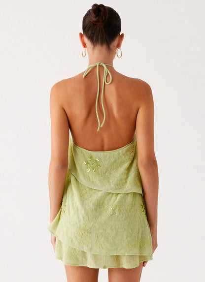 On The Go Beaded Mini Dress - Mint