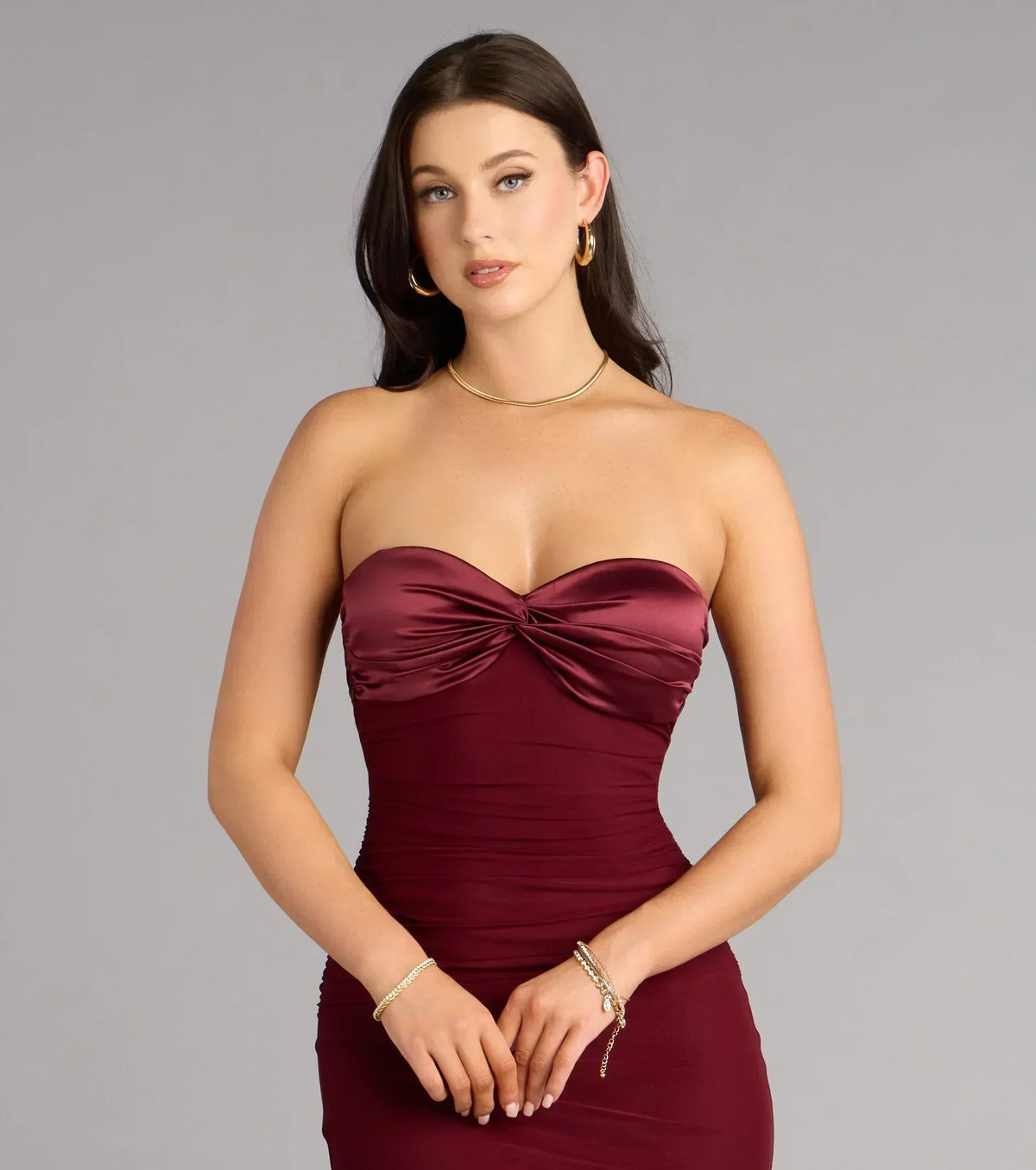 Iris Satin Tie-Back Mesh Mermaid Dress