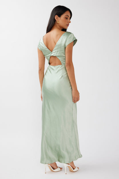 Lucinda V-Neck Twist Back Midi Dress Sage