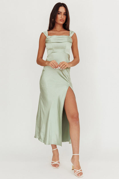 Lucinda Off-Shoulder V-Back Dress Sage